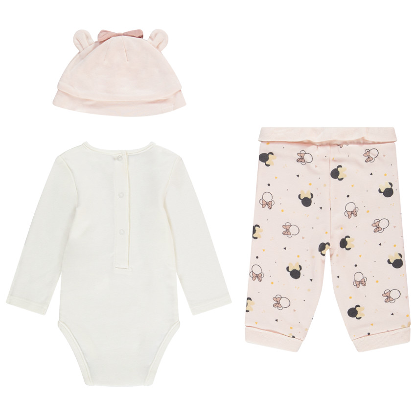 Ensemble 3 pièces bonnet + body + pantalon imprimé Minnie Disney pour bébé fille 