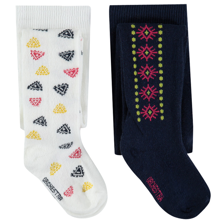 Juego de 2 pantys gruesos con motivo de jácquard de estilo étnico 