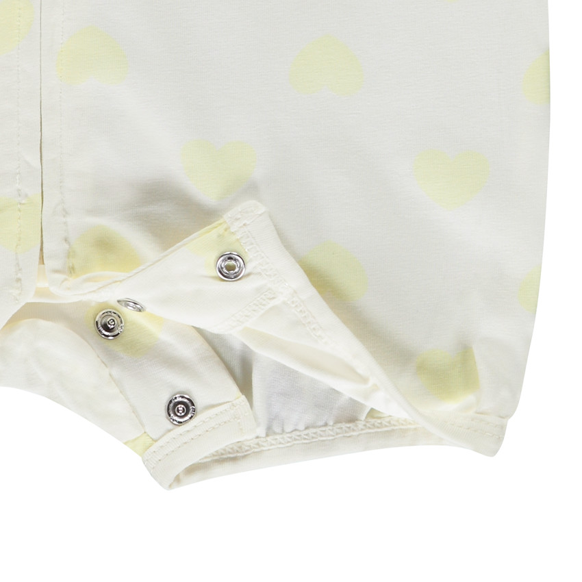 Pelele corto estampado corazones amarillos para bebé niña 