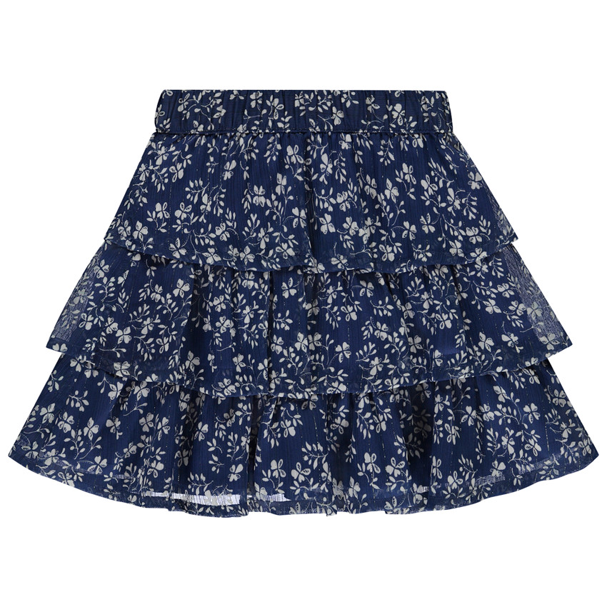 Falda corta de flores en tul con volantes para niña 