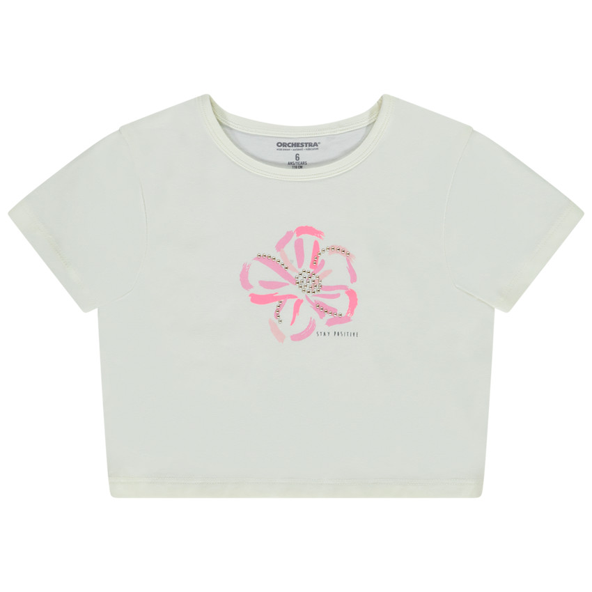Camiseta manga corta print fantasía con relieve para niña 