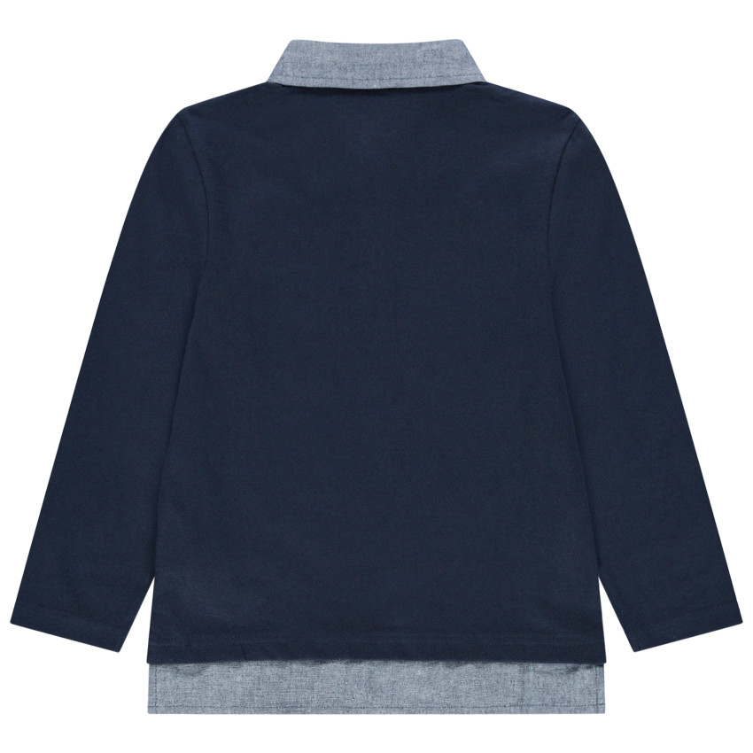 Polo manga larga con efecto superposición y detalles chambray 
