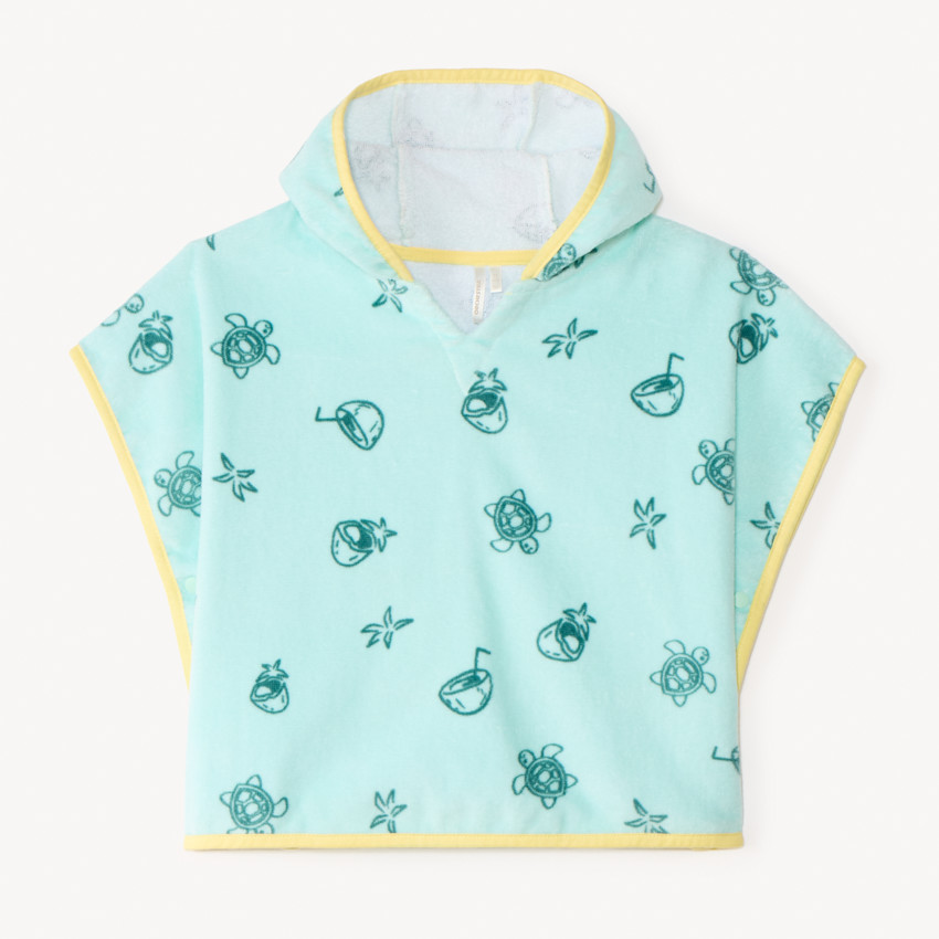 Capa de baño impresa de coco y tortuga para niño. 