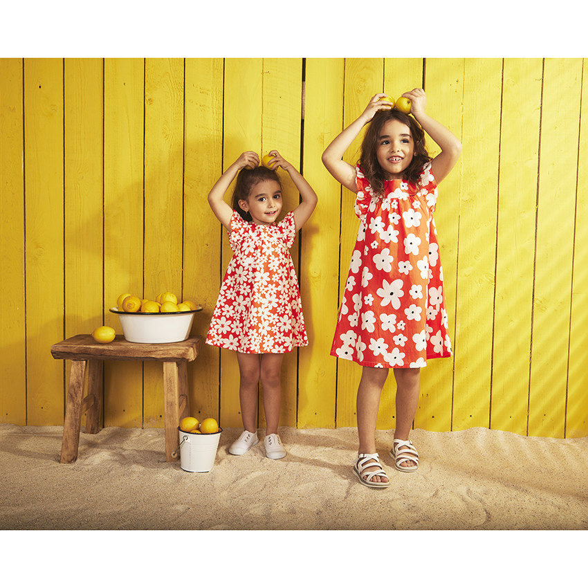 Vestido de manga corta con volantes y estampado floral para bebé niña 