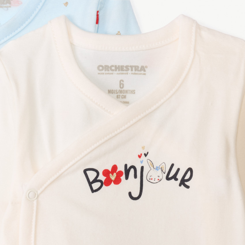 Lot de 7 bodies manches longues fantaisie pour bébé fille avec ouvertures différentes selon l'âge 