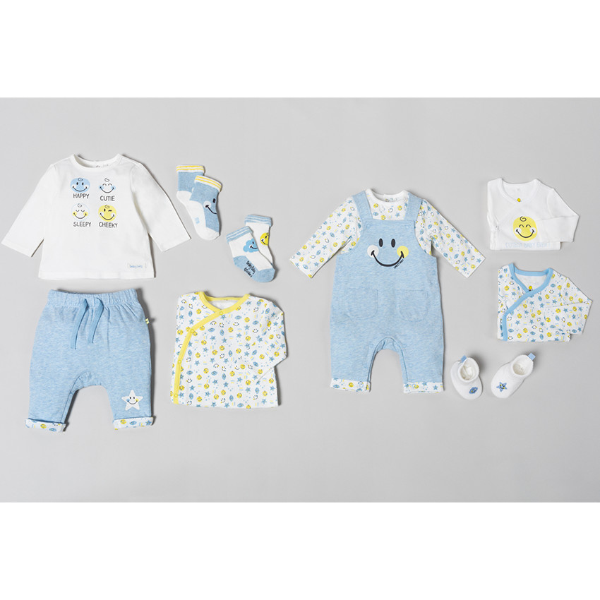 Patucos de algodón ecológico con nube azul bordada Smiley  Additional Patucos de algodón ecológico con nube azul bordada Smiley