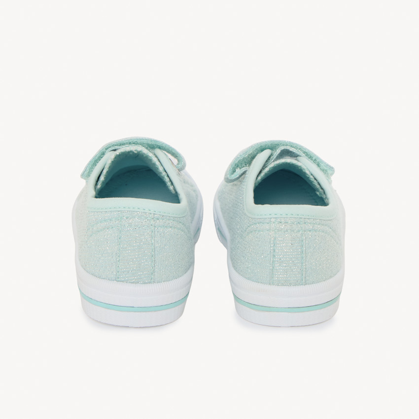 Zapatillas bajas azules claras brillantes con velcro y cordones para niña 