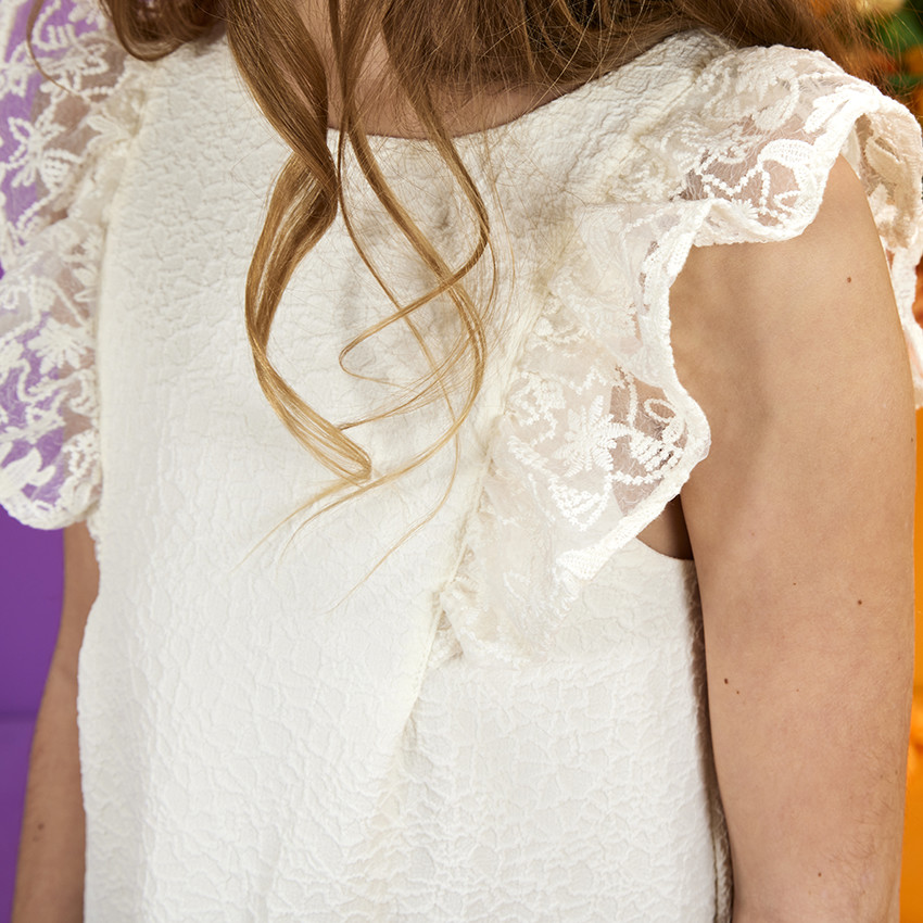 Vestido de ceremonia en jacquard con mangas bordadas para niña 