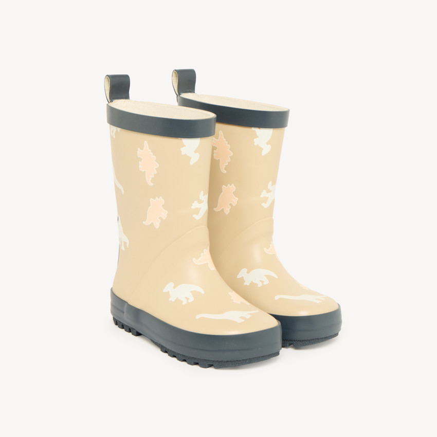 Botas de lluvia para niño con estampado de dinosaurios y colores cambiantes. 