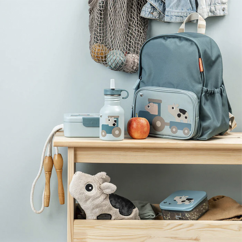 Botella acero inoxidable con pajita 350ml Tiny Farm azul 