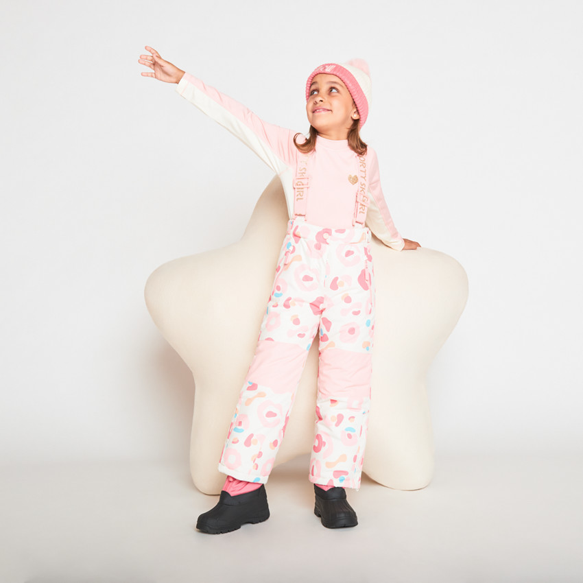 Pantalon de ski imprimé à bretelles amovibles pour fille 