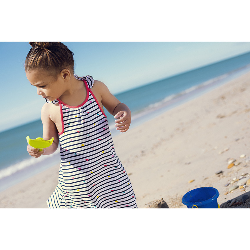 Vestido impreso con tirantes con volante para bebé niña 