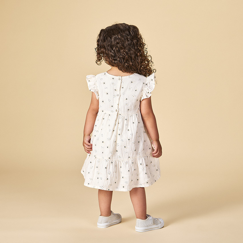 Vestido de manga corta en gasa estampada para niña 