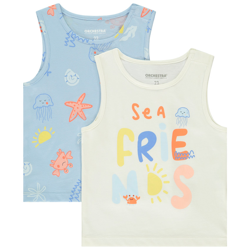 Lote de 2 camisetas sin mangas fantasía de jersey slub para bebé niño 