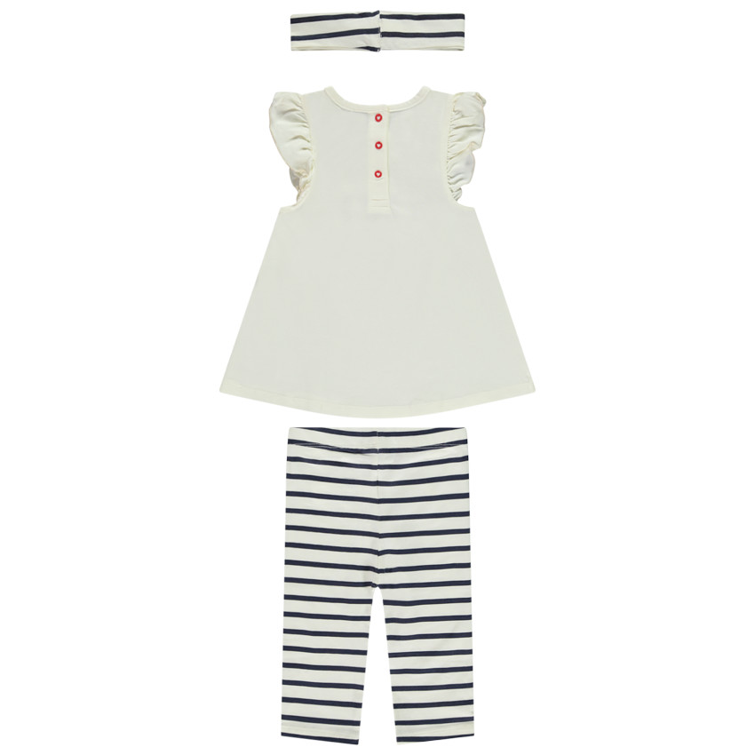 Conjunto 3 piezas túnica + diadema + corsario a rayas para bebé niña 