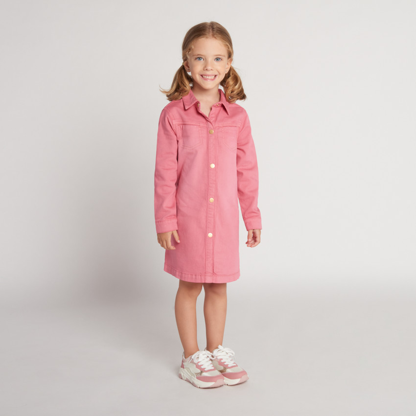 Robe manches longues uni en denim pour fille 