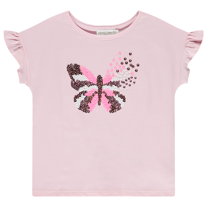 Camiseta de manga corta con motivo de mariposa en lentejuelas para niña 