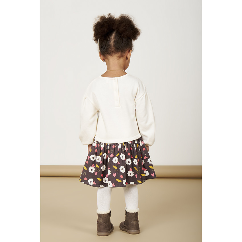 Vestido 2 en 1 de felpa acolchada con estampado floral de manga larga para bebé niña 