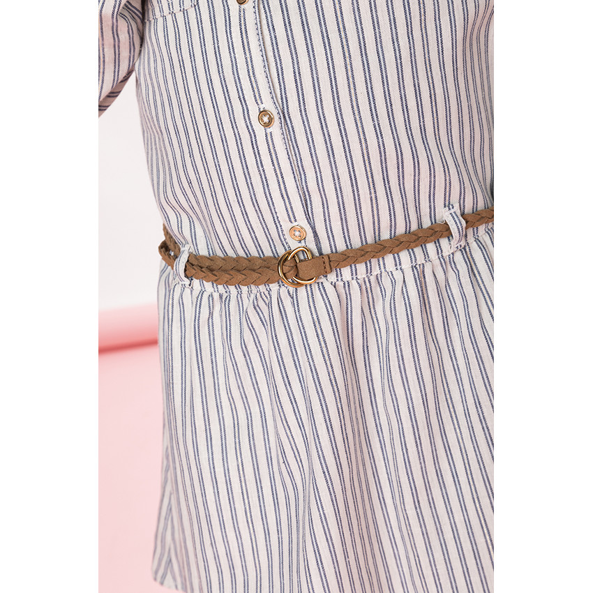 Vestido camisero a rayas de manga larga para niña 