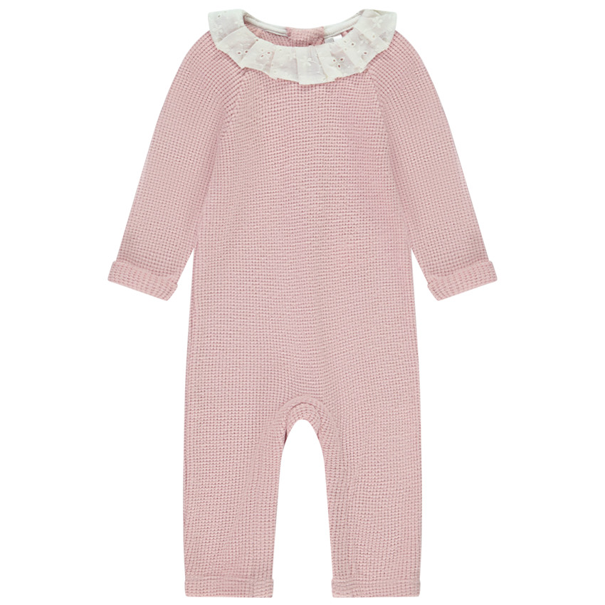 Pelele largo liso rosa con cuello de fantasía para bebé niña  Additional Pelele largo liso rosa con cuello de fantasía para bebé niña