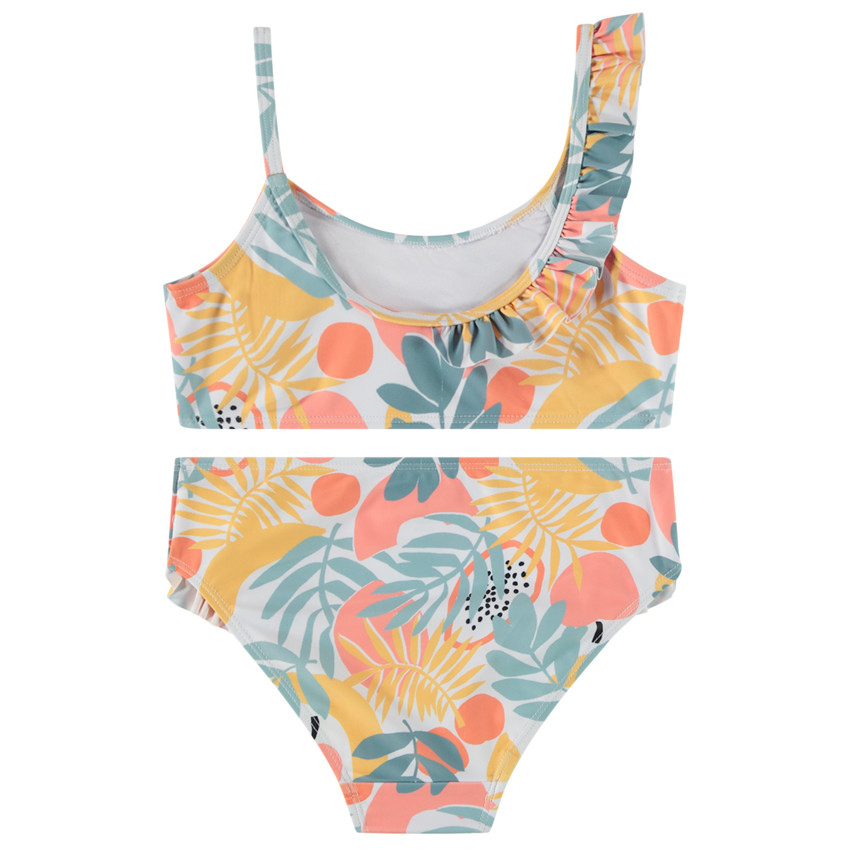 Maillot de baño 2 piezas con volantes y estampado tropical para niña 