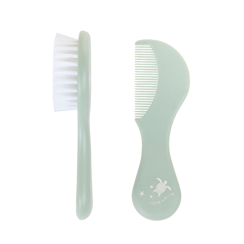 Set de peinado cepillo y peine verde 