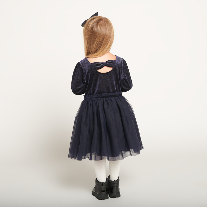 Vestido de fiesta de manga larga efecto 2 en 1 + diadema para niña. 