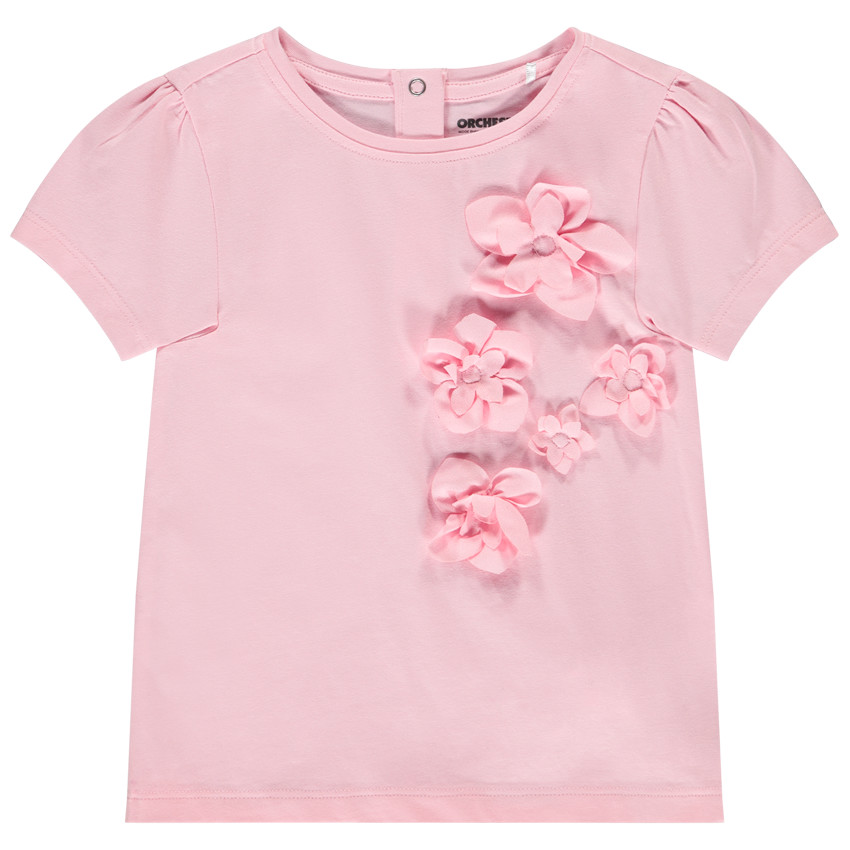Camiseta de manga corta con flores 3D para bebé niña 