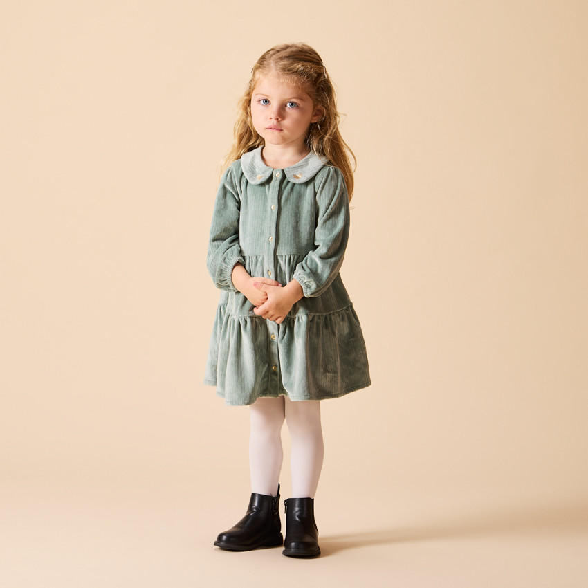 Ropa de terciopelo acanalado con volantes y mangas largas para bebé niña 