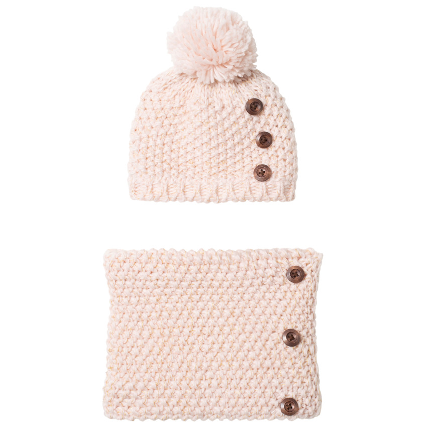 Conjunto de gorro y bufanda de punto forrados de sherpa para niña. 