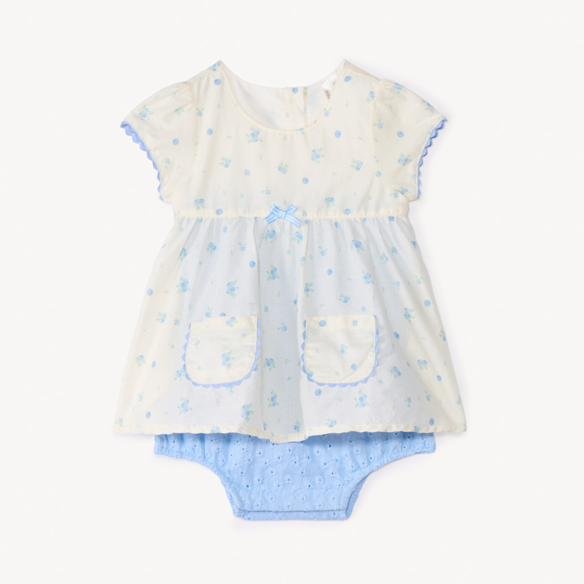 Ropa de niña bebé 2 en 1 con efecto de manga corta y estampado de arándanos. 