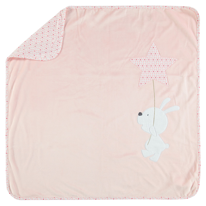 Manta de terciopelo y tejido de punto con conejito y estrella con bordado 