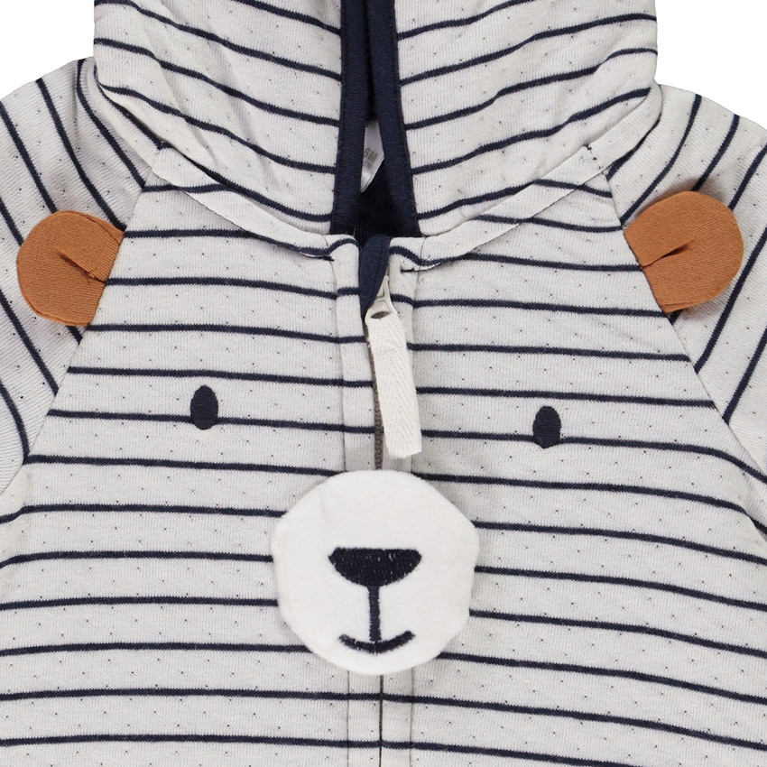 Pelele largo de doble jersey a rayas con diseño de oso para bebé niño 