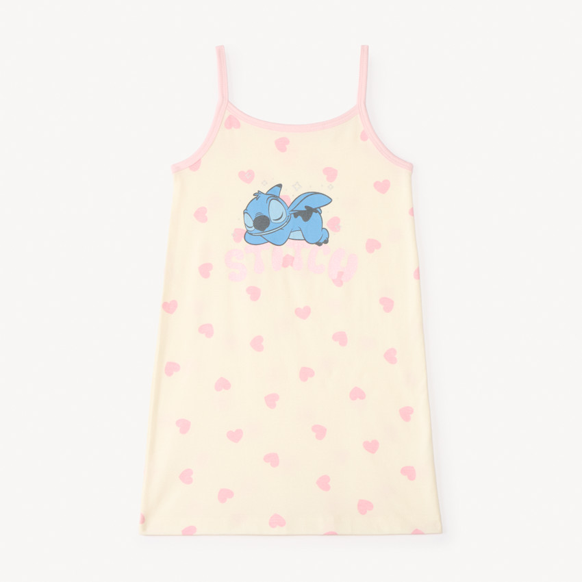Camisa de noche de tirantes con estampado de corazones de Stitch de Disney para niña. 