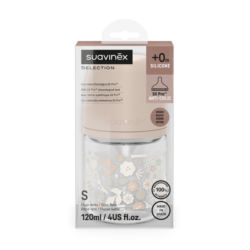 Biberón de vidrio con tetina SX Pro S 120ML Wonderland Rosa 