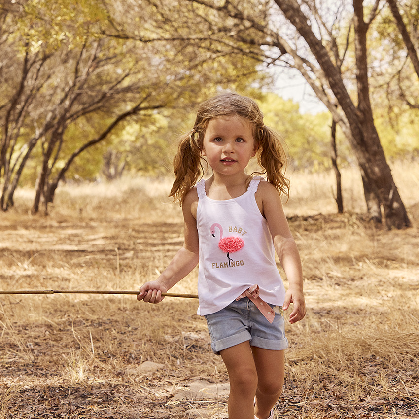 Camiseta sin mangas lisa con estampado de flamenco rosa efecto pétalos 3D para bebé niña 