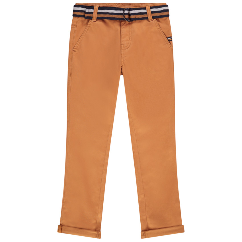 Pantalón chino en sarga satinado con cinturón a rayas ara niño 