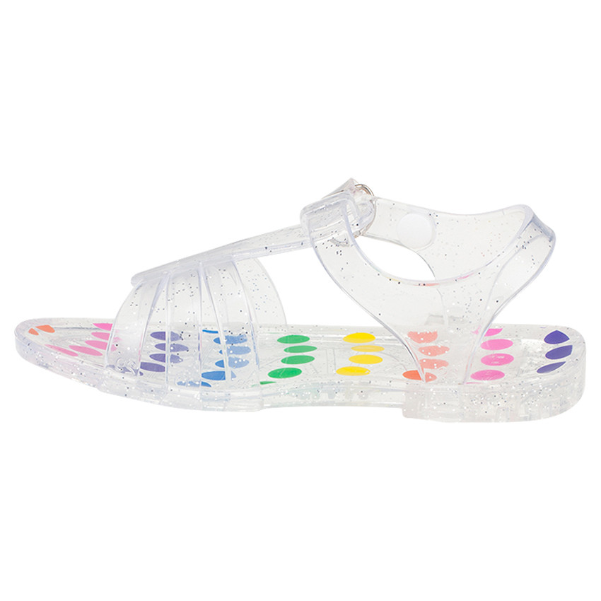 Sandalias de playa transparentes con purpurina de puntos multicolores 