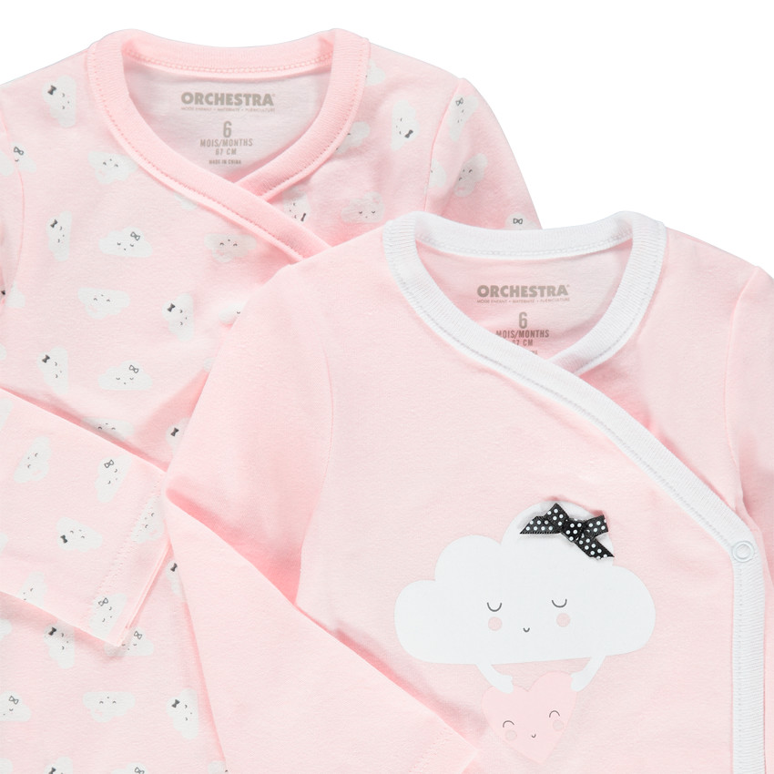 Juego de 2 bodies de manga larga de algodón ecológico con nubes estampadas 