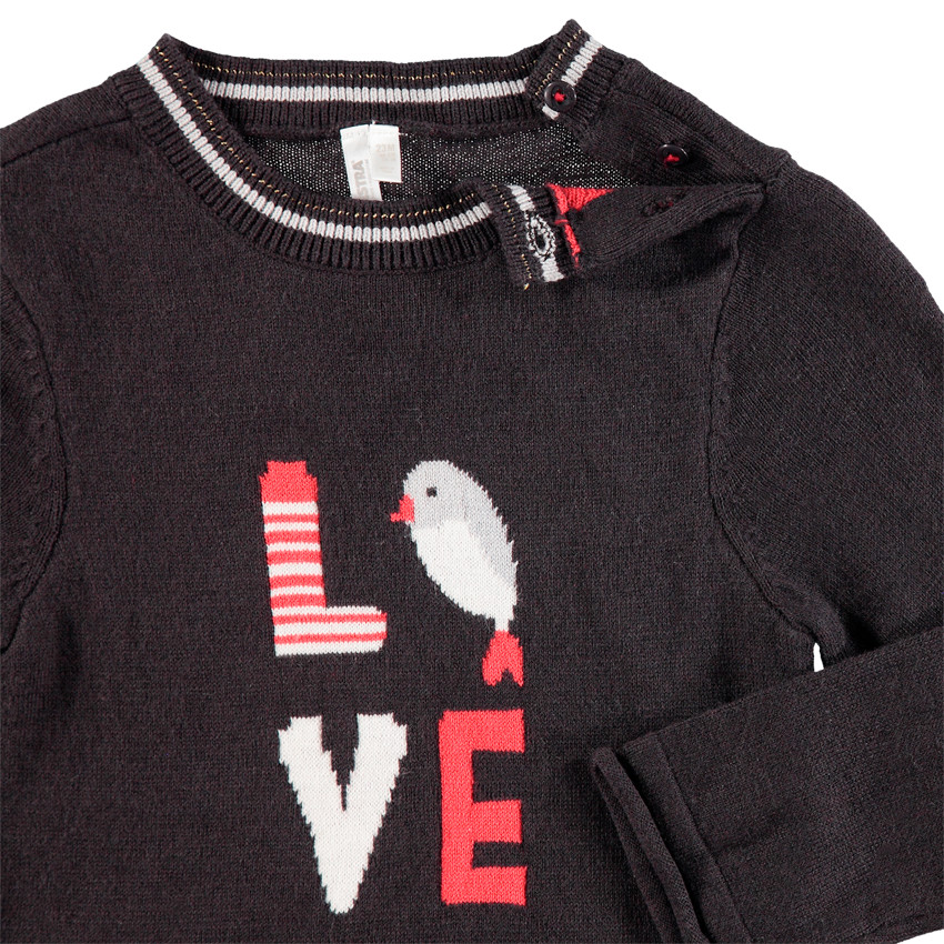 Jersey de punto con pájaro de jacquard y volante rojo  Additional Jersey de punto con pájaro de jacquard y volante rojo