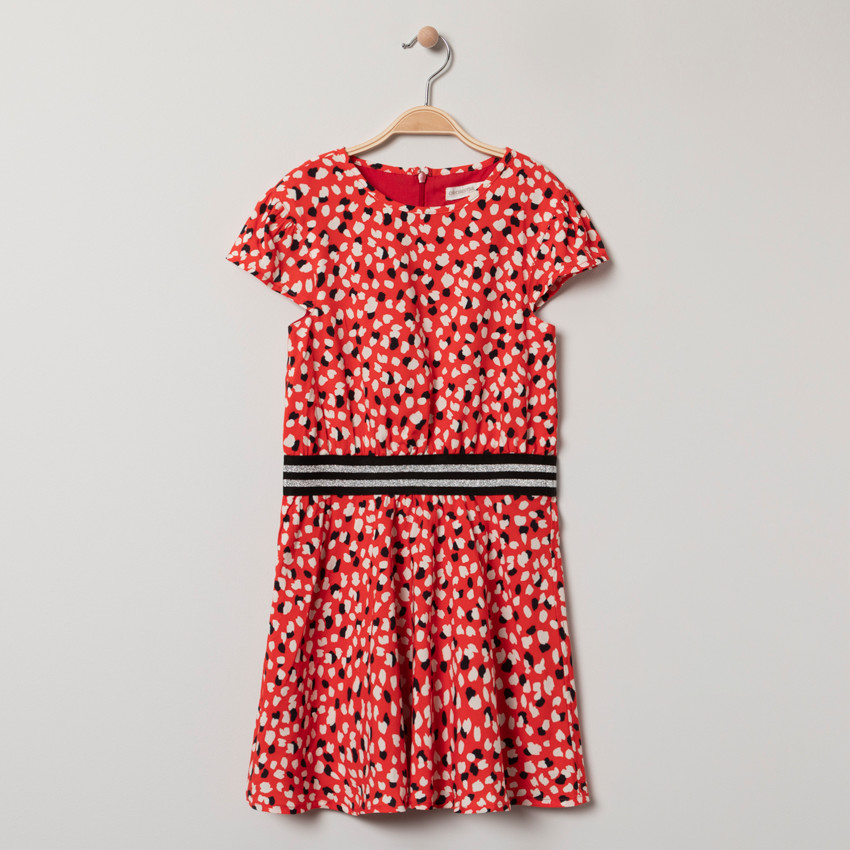 Vestido manga corta con estampados gráficos y cintura elástica  