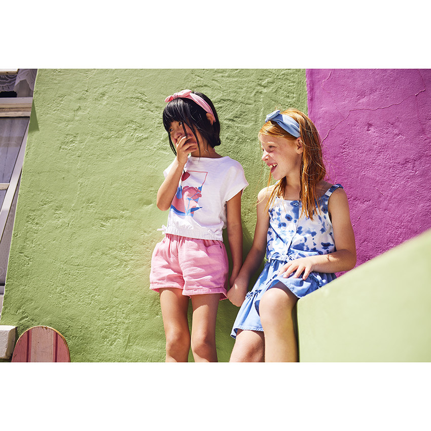 Short de tiro alto liso en algodón fantasía para niña 