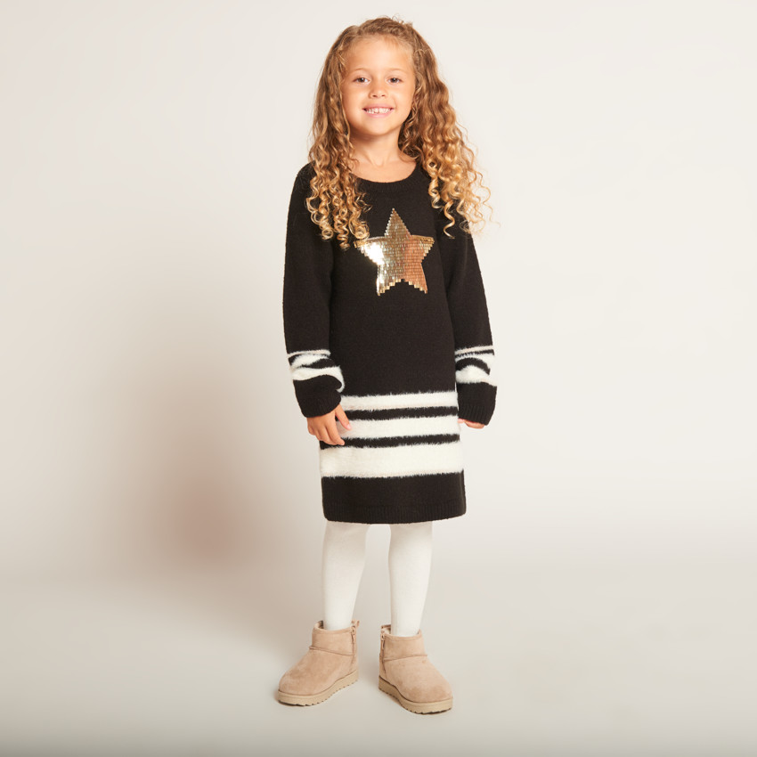 Vestido de punto con estampado de estrellas y lentejuelas para niña  Additional Vestido de punto con estampado de estrellas y lentejuelas para niña