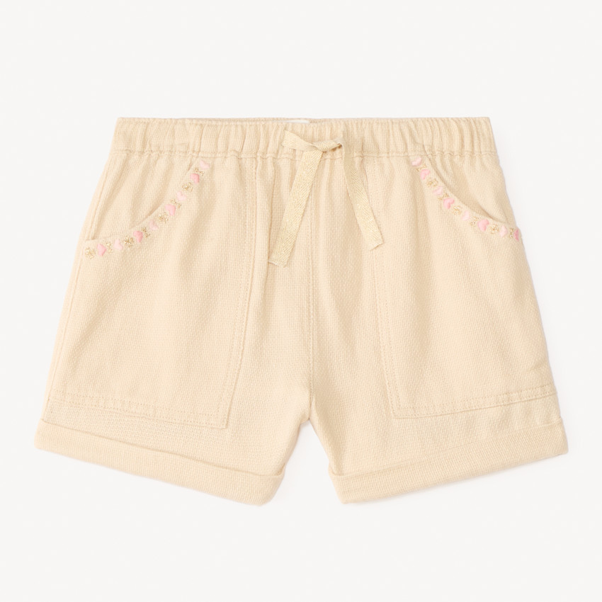 Short de tela con bordado de corazón para niña bebé 