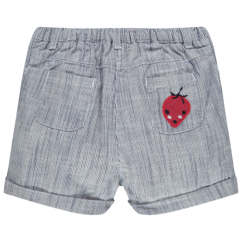 Pantalón corto con rayas finas y volantes 