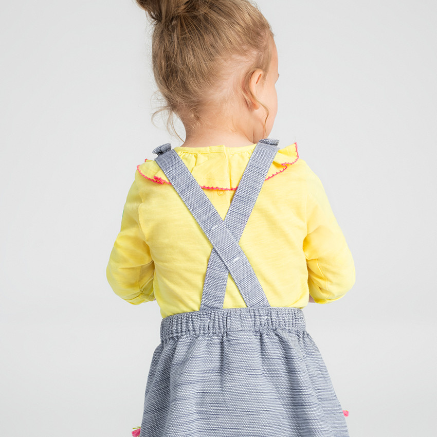 Vestido de algodón de fantasía con bolsillos y pompones de colores 