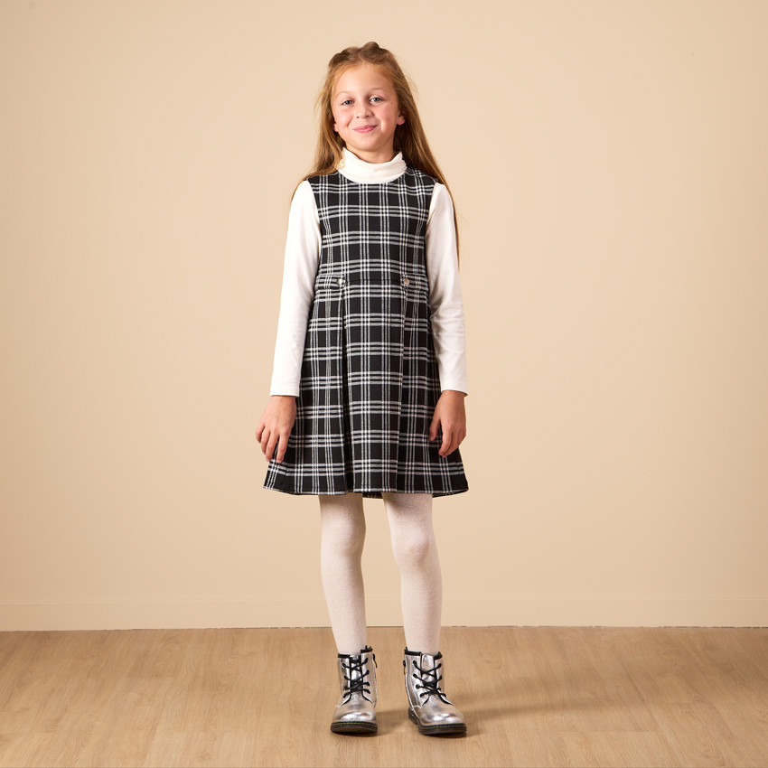 Vestido sin mangas a cuadros con detalles decorativos para niña 
