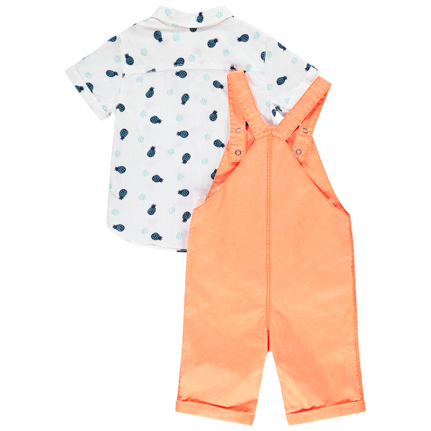 Ensemble chemise imprimé ananas + salopette courte pour bébé garçon 