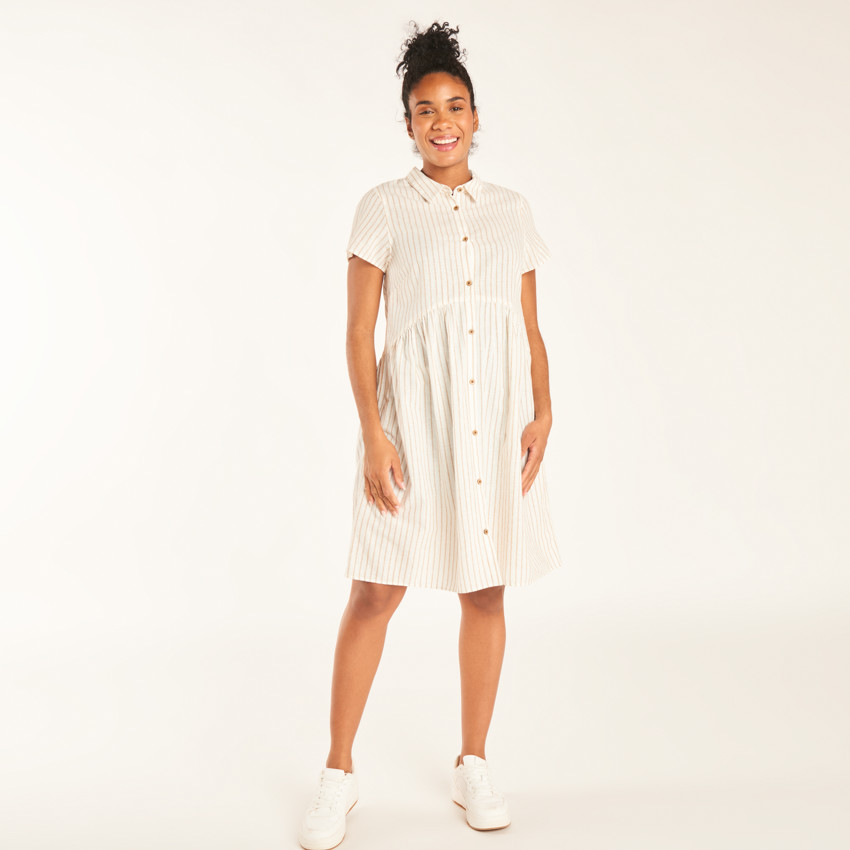 Vestido de camisa de manga corta de algodón a rayas para mujer embarazada 