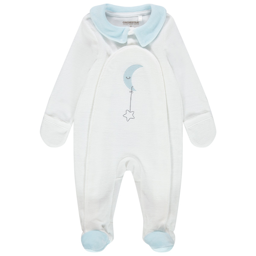 Pelele de terciopelo con cuello en contraste y luna bordada para bebé niño 